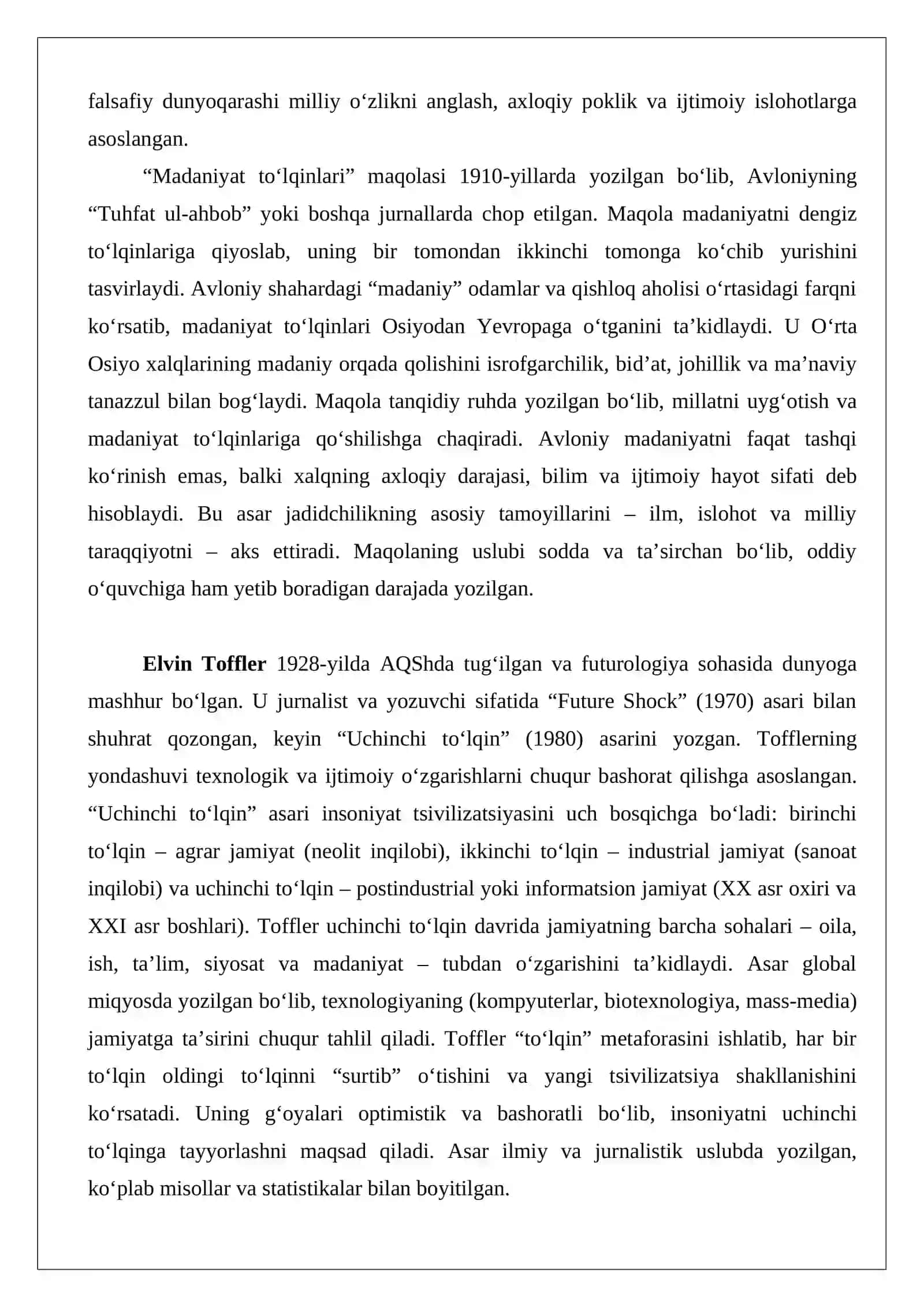 Avloniyning “Madaniyat to‘lqinlari” maqolasi va E.Tofflerning “Uchinchi to‘lqin” asari 2