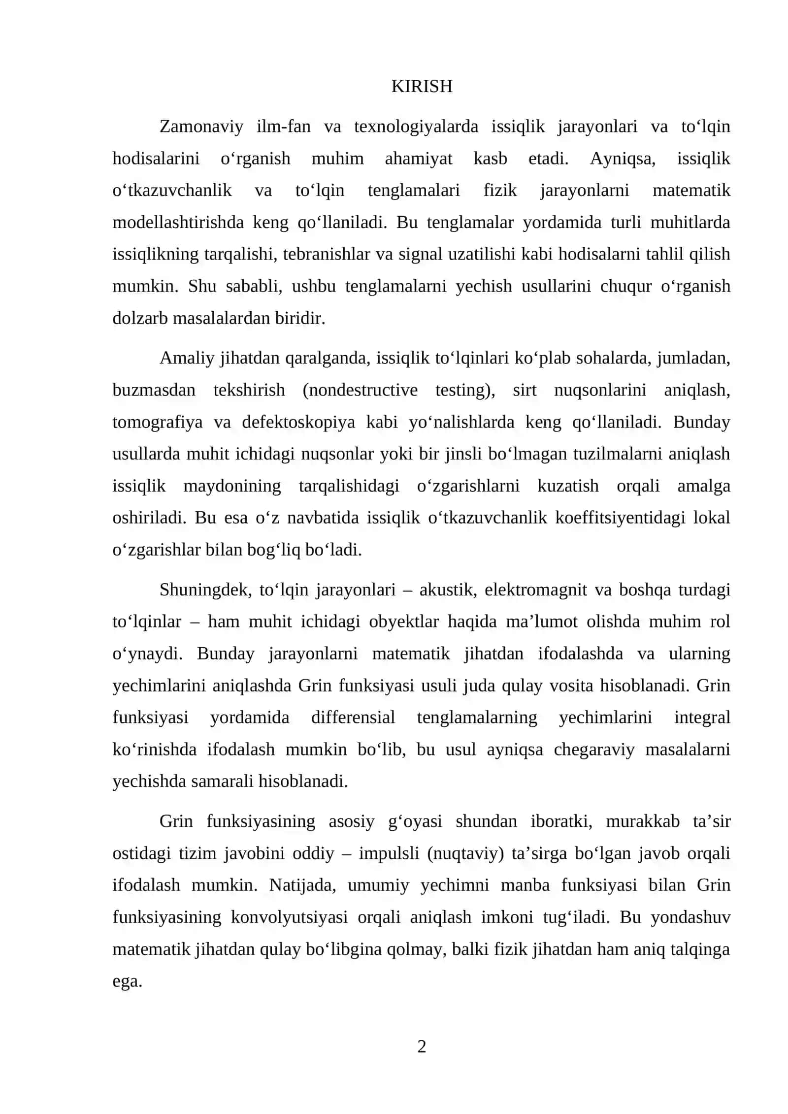 Tolqin va issiqlik otkazuvchanlik operatorlarining  grin funksiyalari 2