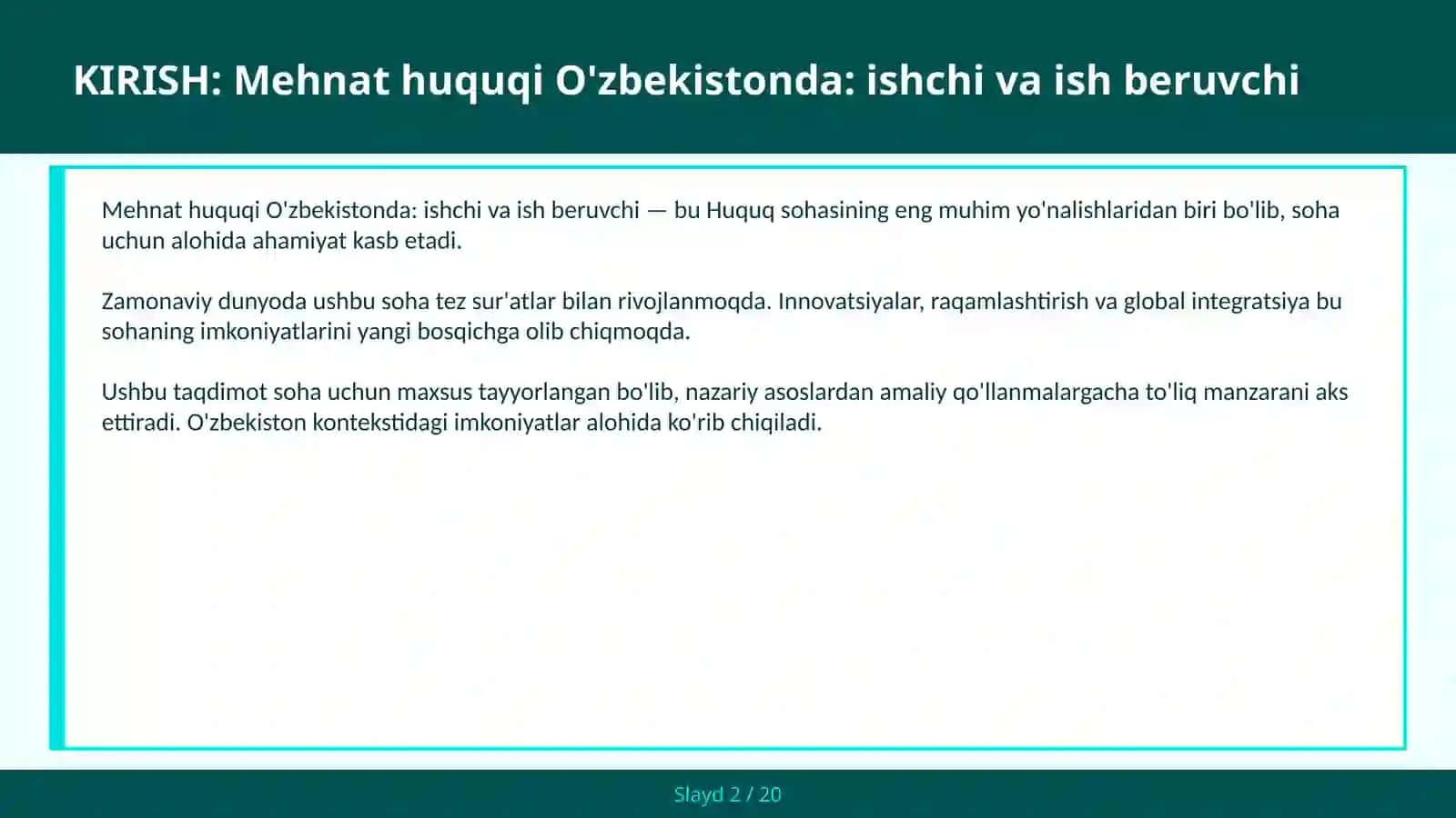 Mehnat huquqi O'zbekistonda: ishchi va ish beruvchi 2