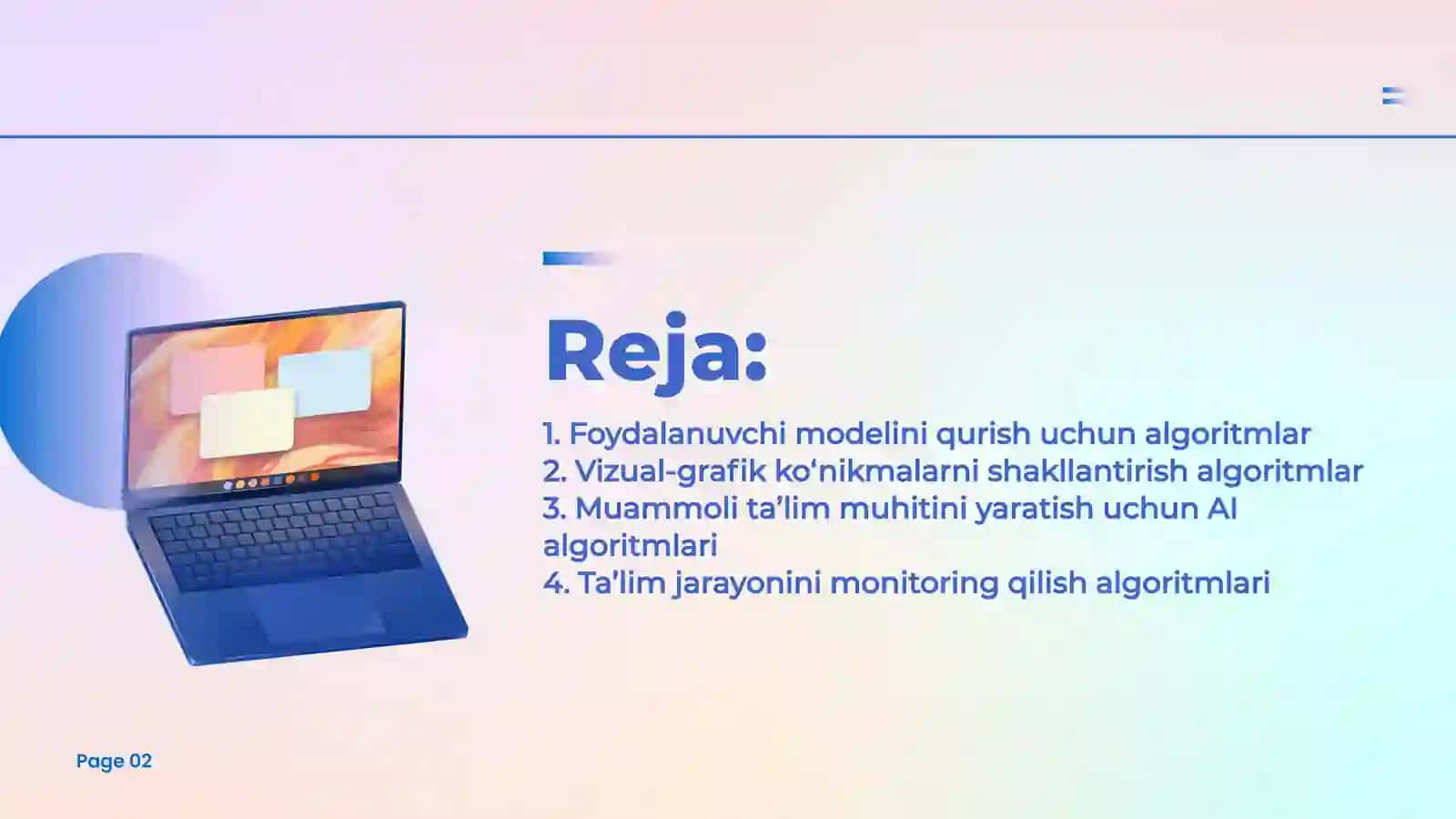 O‘quvchilarning vizual-grafik ko'nikmalarini muammoli ta’lim (PBL) muhitida shakllantiruvchi o’quv platformasini yaratish texnologiyasi 2