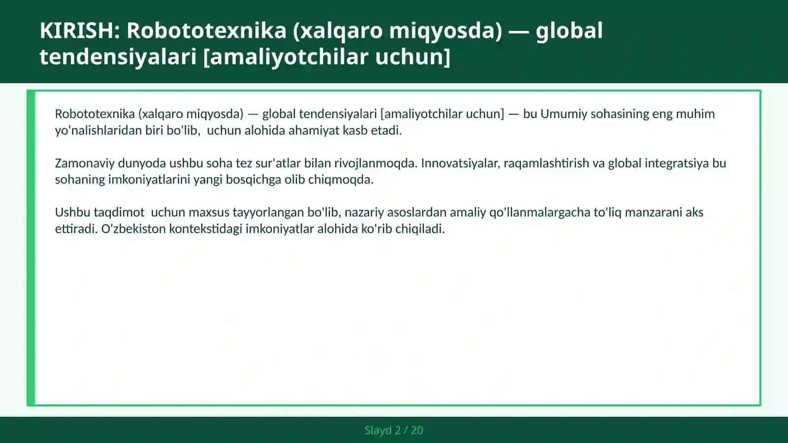 Robototexnika (xalqaro miqyosda) — global tendensiyalari [amaliyotchilar uchun] 2