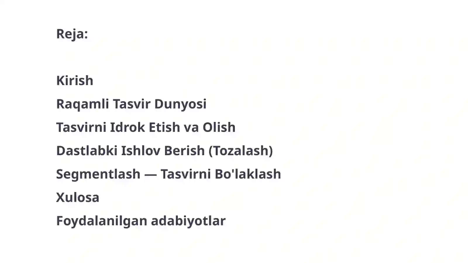Tasvirni Qayta Ishlash Bosqichlarining xarakteristikasi. 2