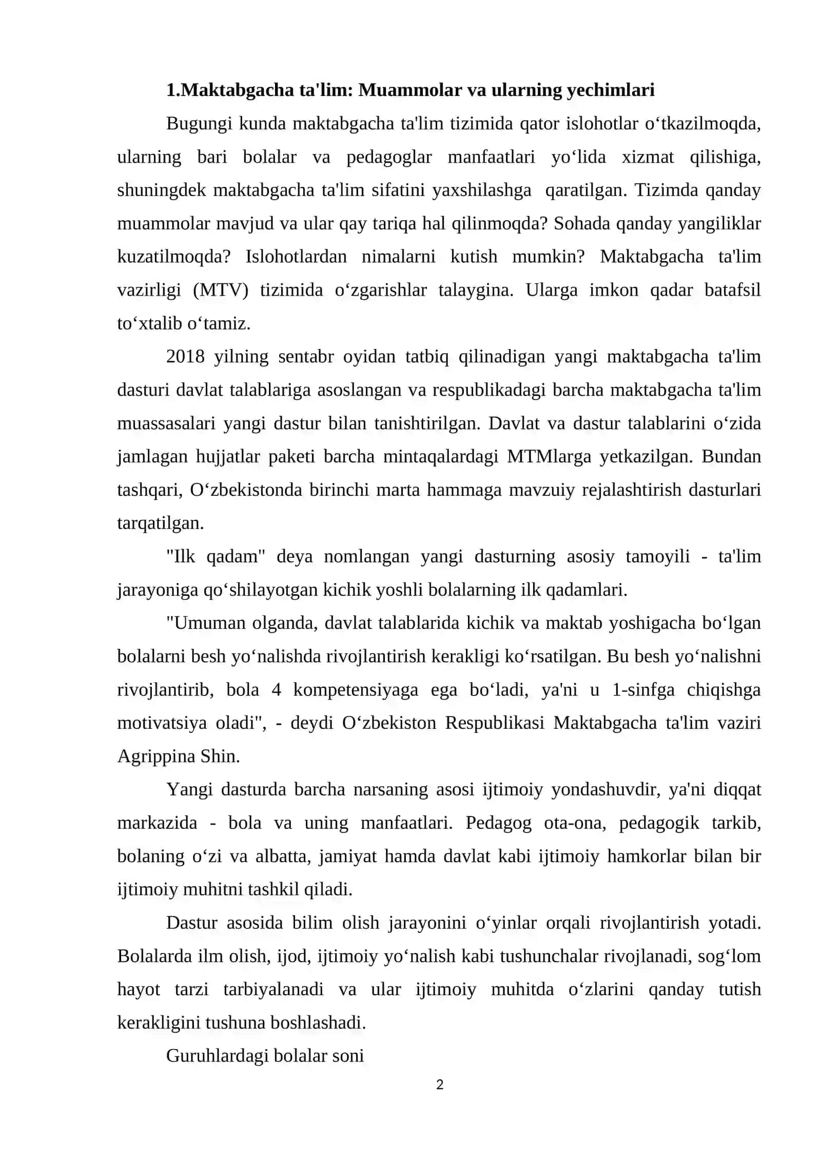 Maktabgacha ta'lim sohasidagi muammolar va yechimlar 2