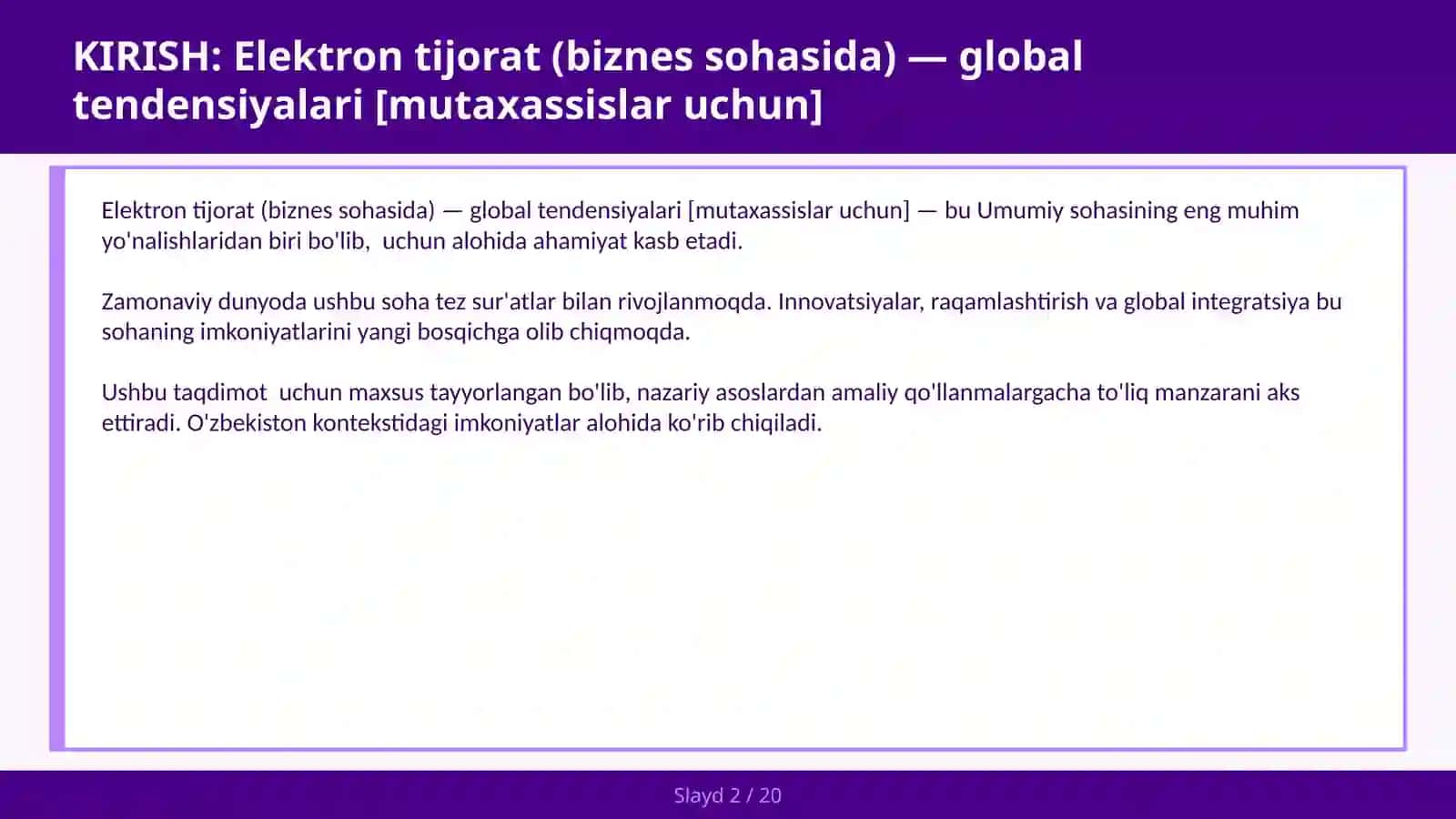 Elektron tijorat (biznes sohasida) — global tendensiyalari [mutaxassislar uchun] 2