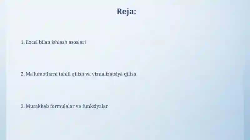 Excel bilan ishlash 2