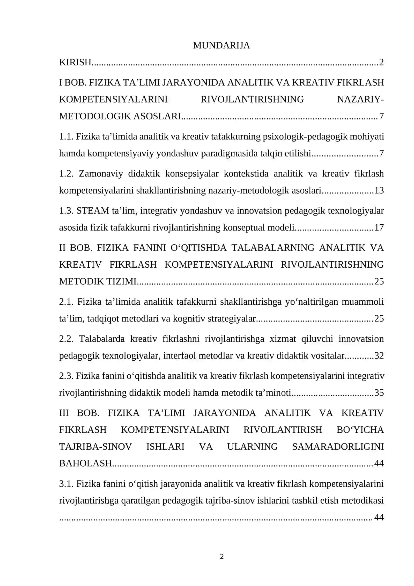 FIZIKA FANINI O‘QITISH JARAYONIDA TALABALARDA ANALITIK VA KREATIV FIKRLASH KOMPETENSIYALARINI RIVOJLANTIRISHNING ILMIY-METODIK ASOSLARI 2