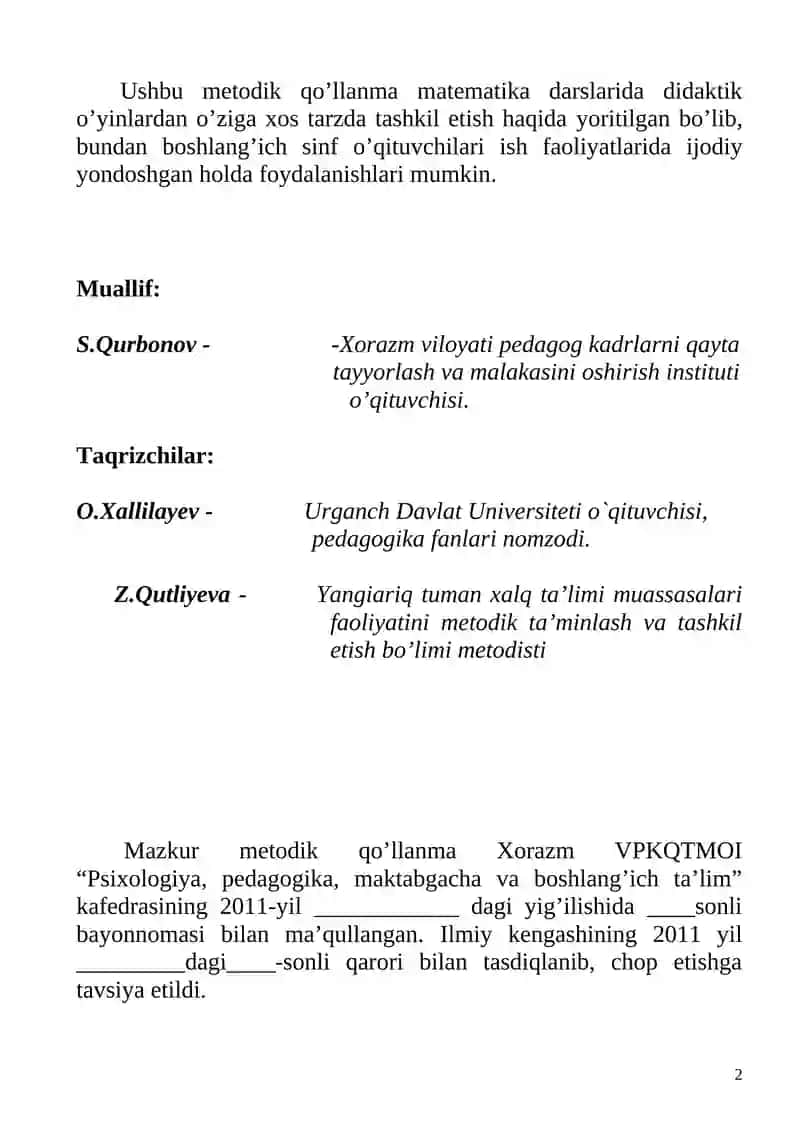 Matematika Darslari Uchun Didaktik O'yinlar Metodik Qo'llanma 2