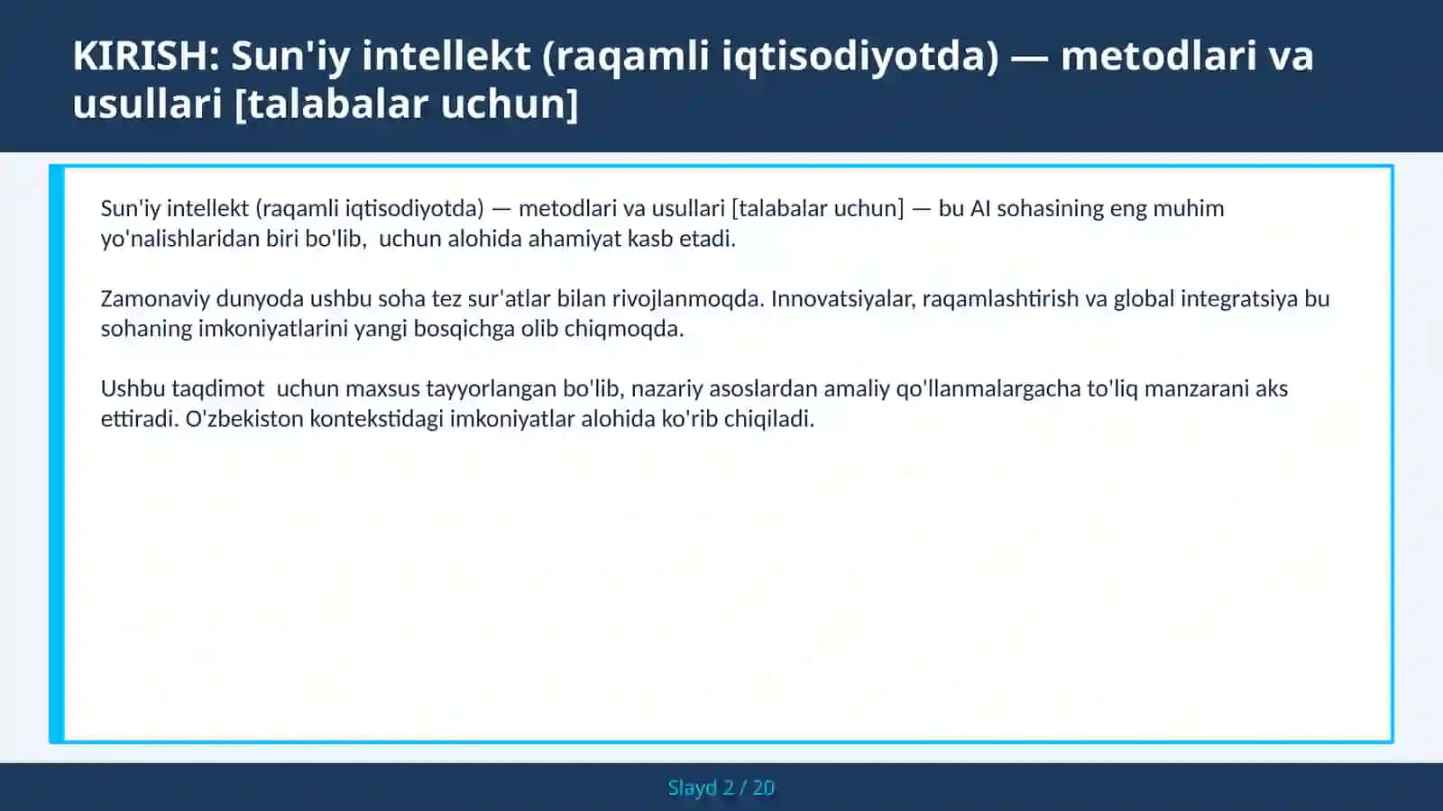 Sun'iy intellekt (raqamli iqtisodiyotda) — metodlari va usullari [talabalar uchun] 2