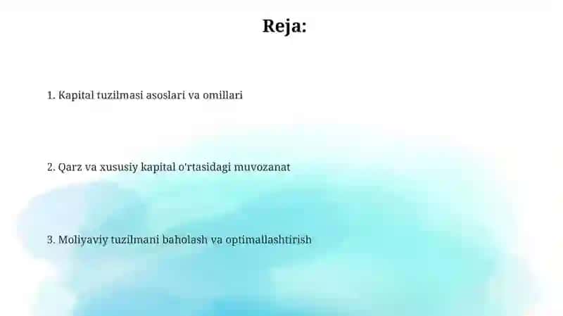 Moliya strukturani aniqlash 2