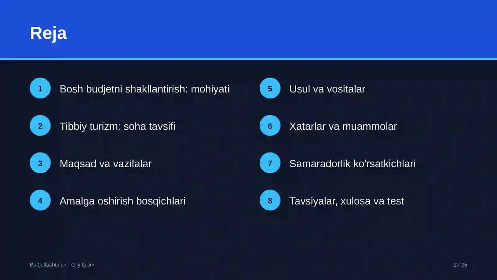 Tibbiy turizmda bosh budjetni shakllantirish 2