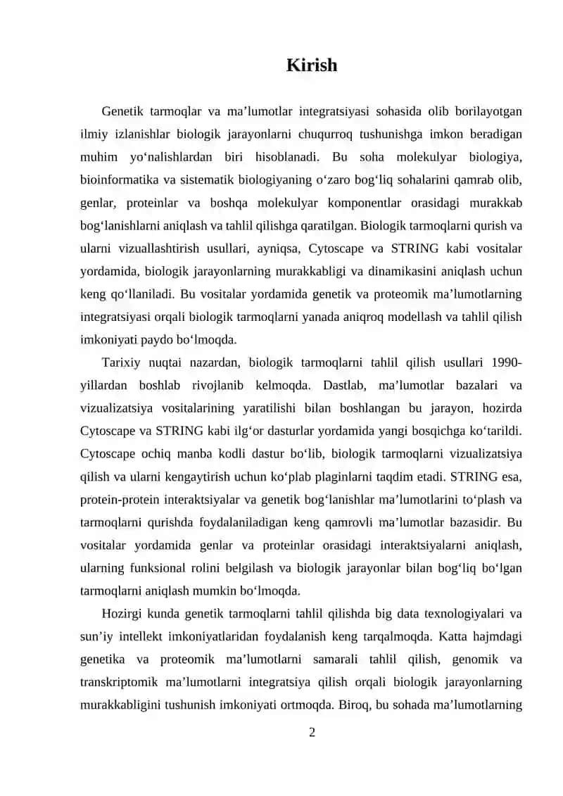 Biologik tarmoqlar va ma'lumotlar integratsiyasi 2