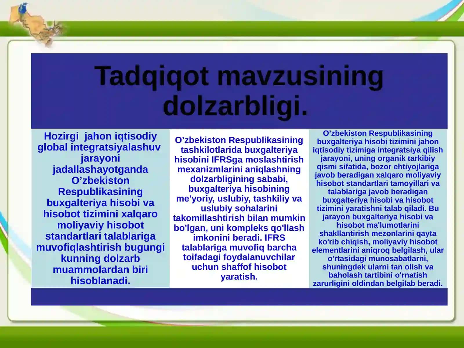 “O’ZBEKISTONDA MOLIYAVIY HISOBOTNING XALQARO STANDARTLARI BO’YICHA ASOISIY VOSITALAR HISOBINI YURITISHNING DOLZARB MASALALARI” 2