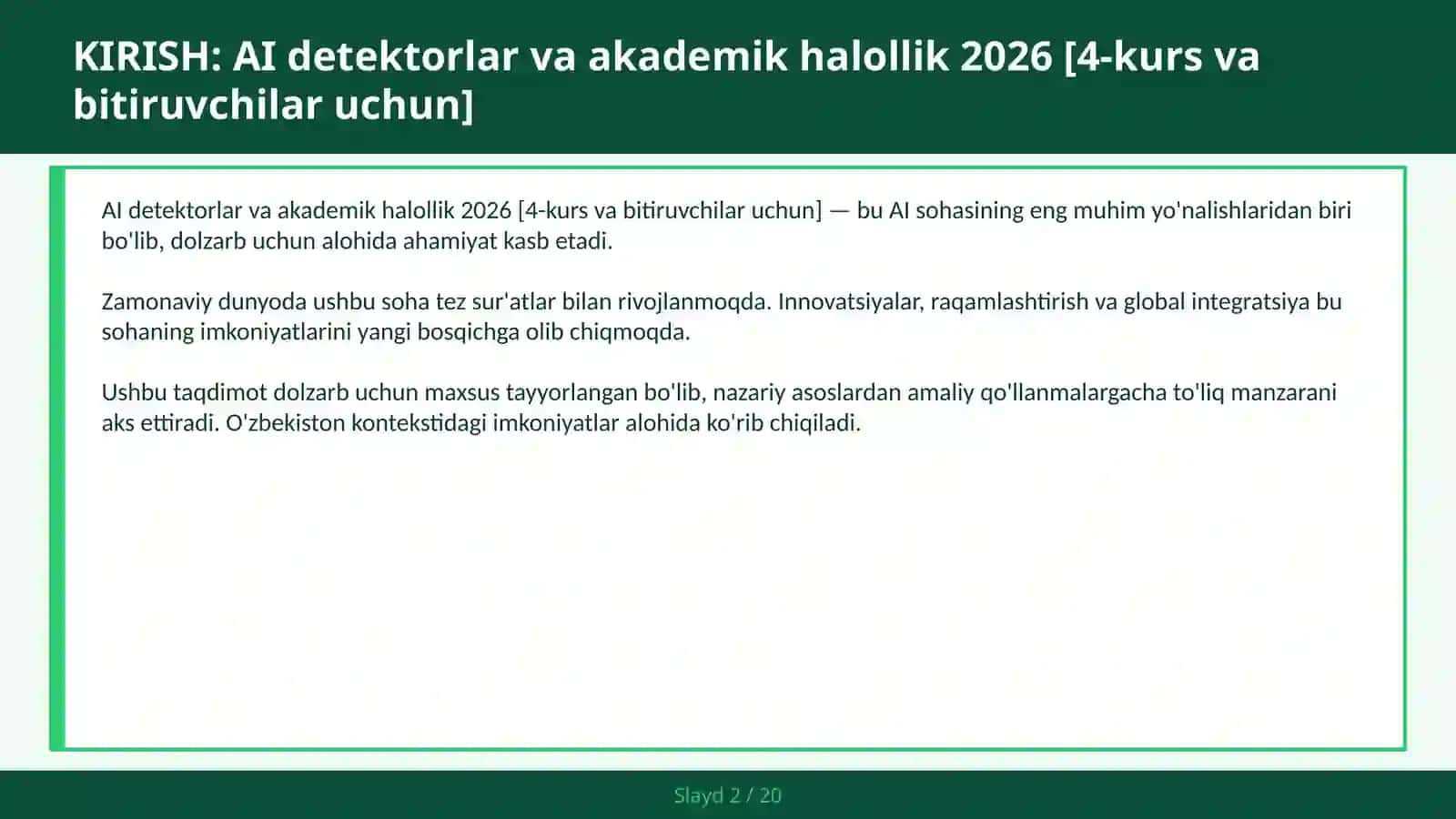 AI detektorlar va akademik halollik 2026 [4-kurs va bitiruvchilar uchun] 2