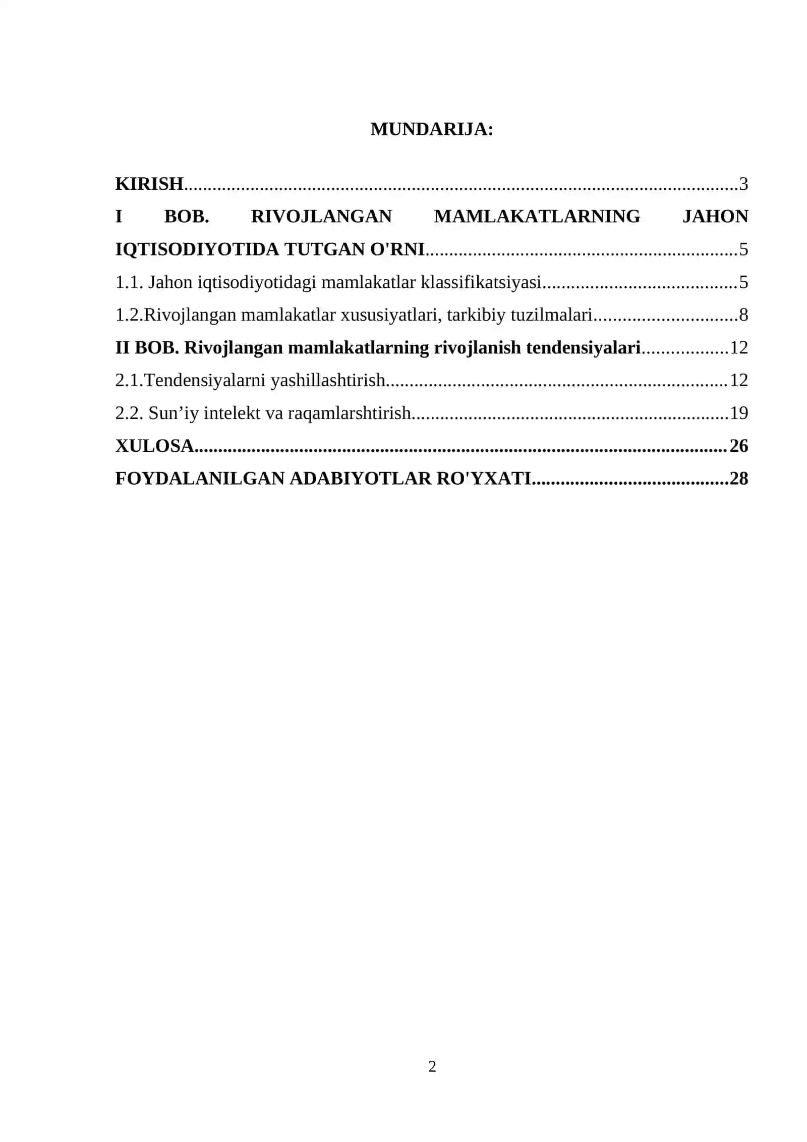 RIVOJLANGAN MAMLAKATLARNING JAHON IQTISODIYOTIDA TUTGAN O’RNI 2