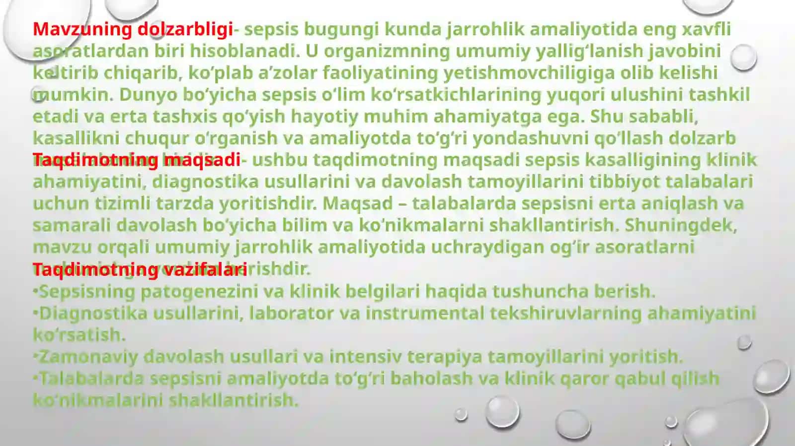 Sepsis, uning diagnostikasi va davolash 2