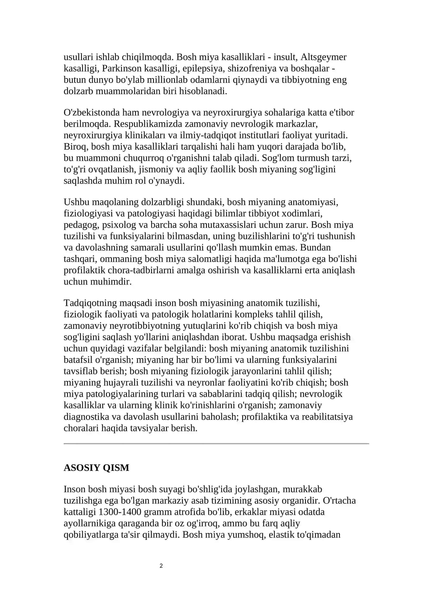 INSON BOSH MIYASI ANATOMIYASI, FISIOLOGIYASI VA PATOLOGIYASI 2