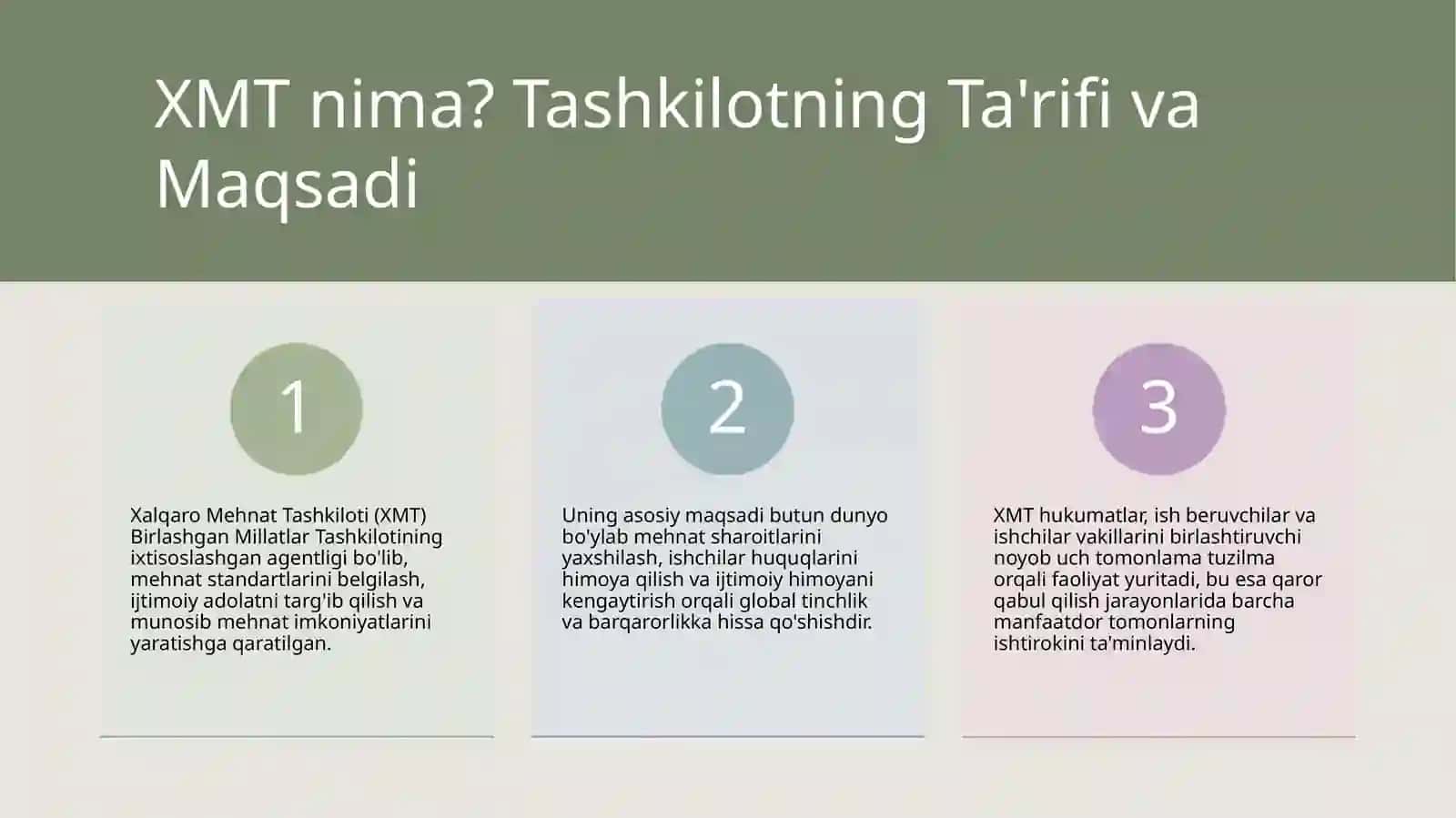 Xalqaro Mehnat Tashkiloti (XMT): Global Mehnat Standartlari va Ijtimoiy Adolat Po'latlari 2