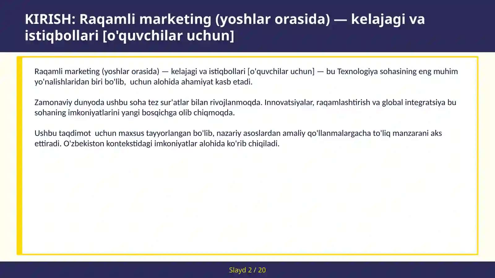 Raqamli marketing (yoshlar orasida) — kelajagi va istiqbollari [o'quvchilar uchun] 2