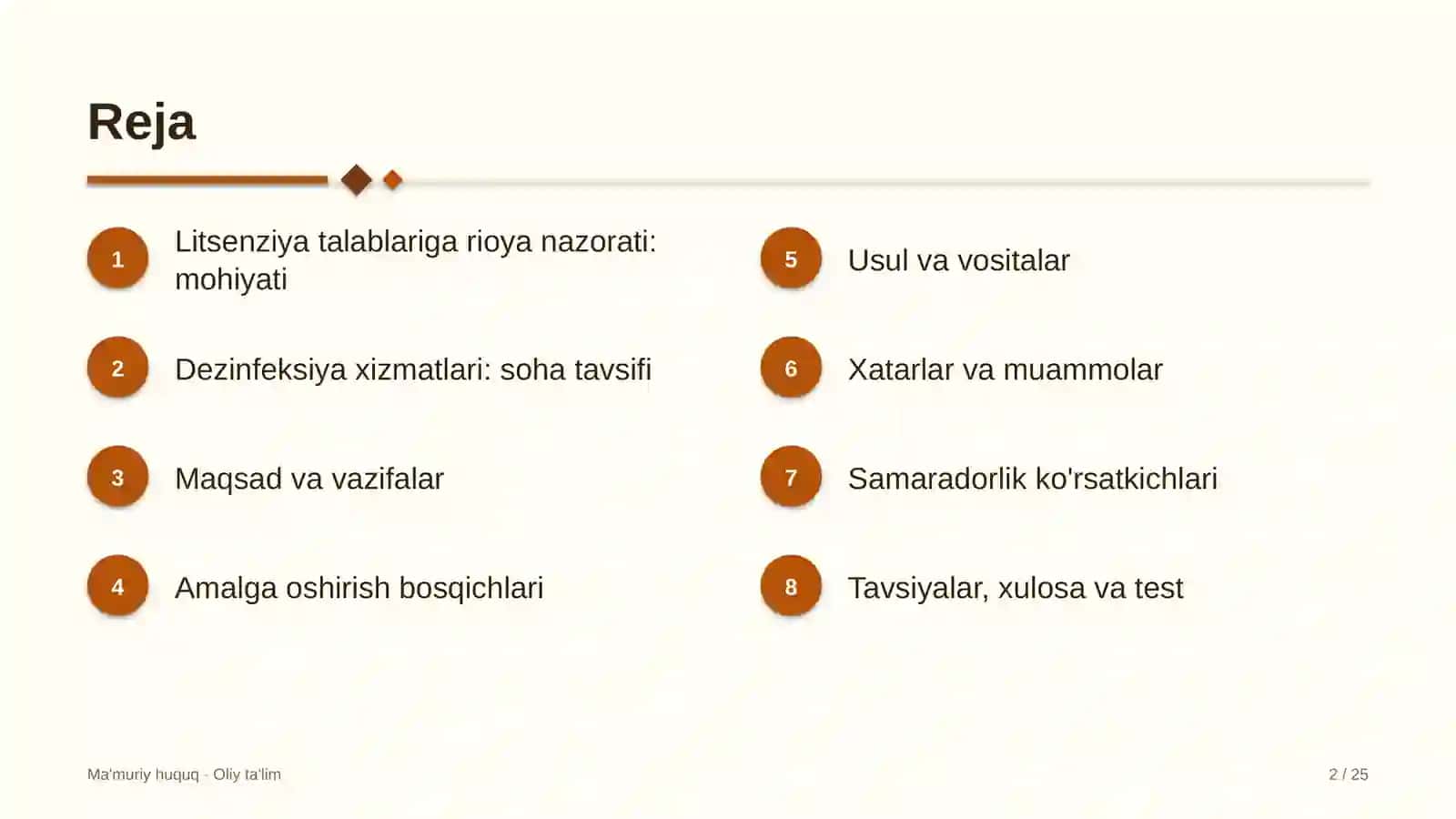 Dezinfeksiya xizmatlarida litsenziya talablariga rioya etilishini nazorat qilish 2