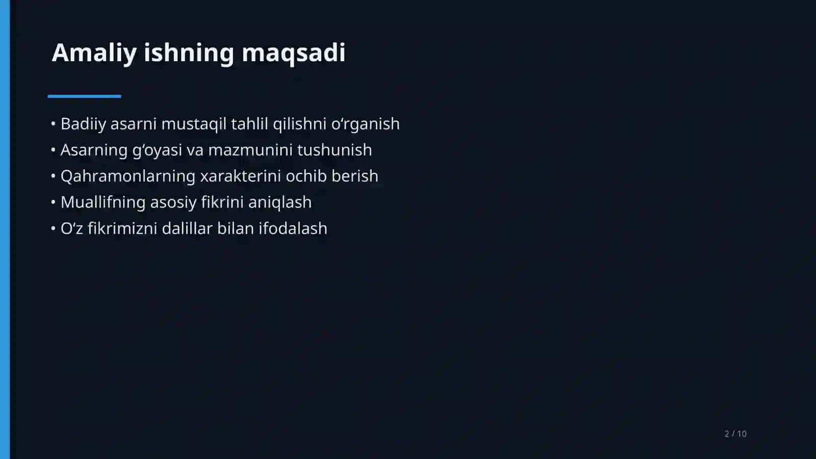 Badiiy asarni tahlil qilish 2