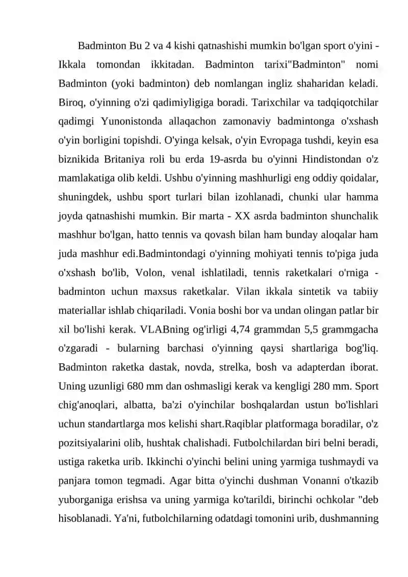 Badminton o'yin texnikasi va taktikasi. To'rlar bilan maxsus mashqlar. Musobaqa qoida 2