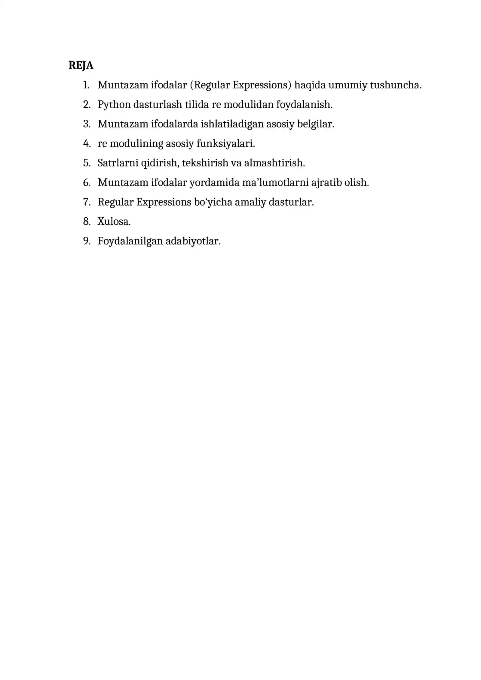 Satrlarni qayta ishlash uchun muntazam ifodalar (Regular Expressions — re moduli) 2