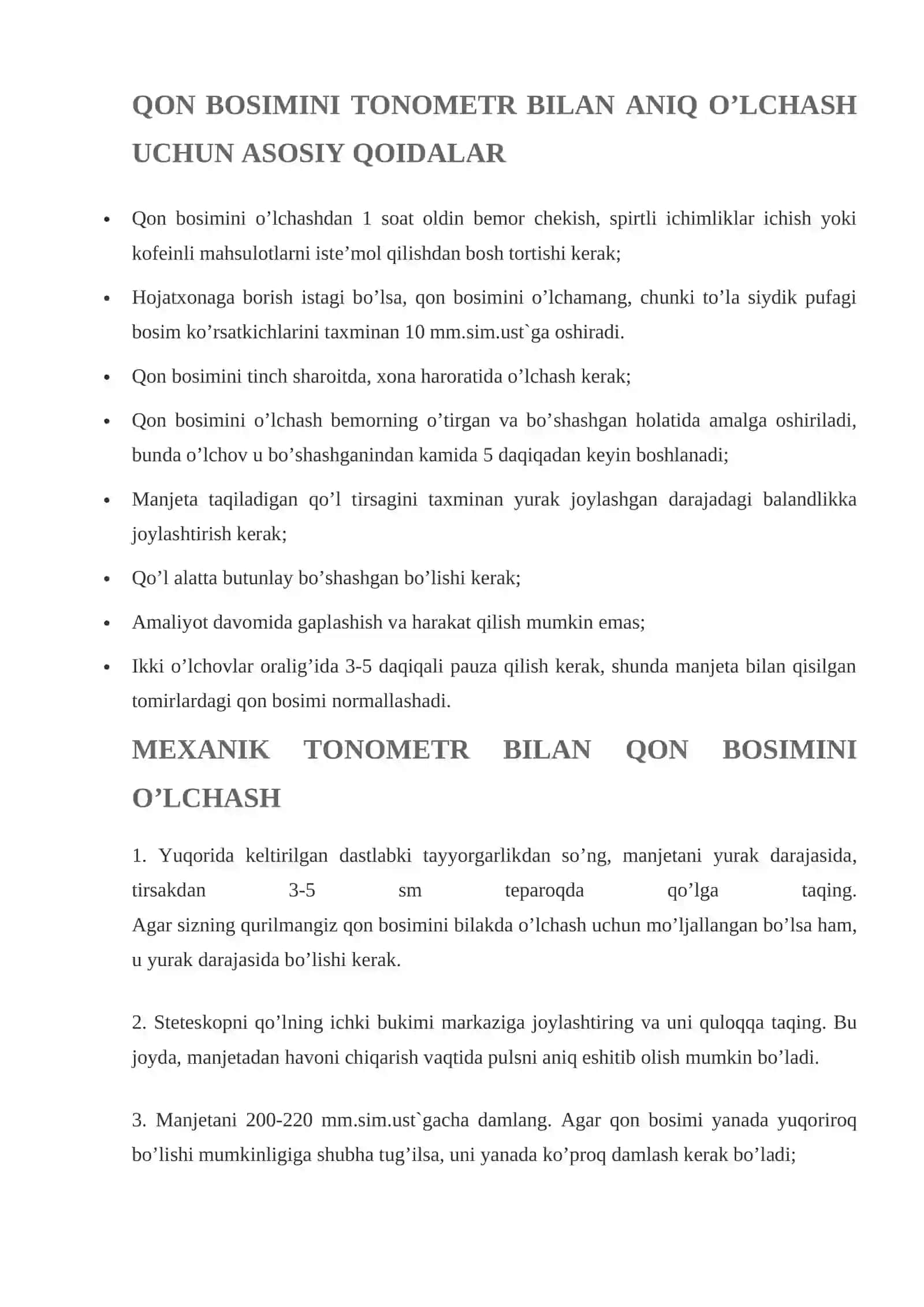 Qon bosimini o’lchash — tonometrni ishlatish qoidalari, me’yoriy ko’rsatkichlar jadvali 2