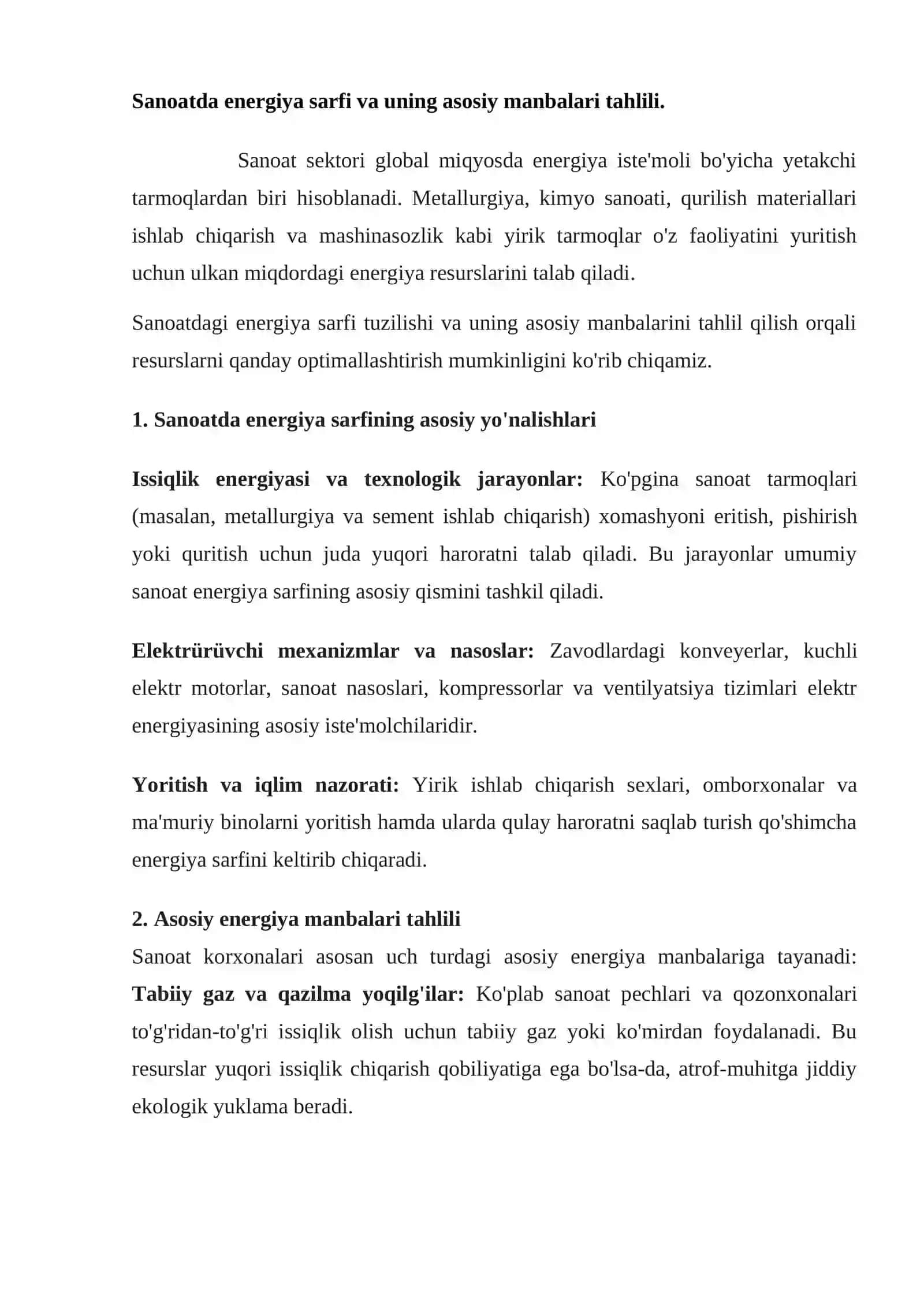 Sanoat korxonalarida energosarflarni tejash: ishlab chiqarish jarayonlarini optimallashtirish 2