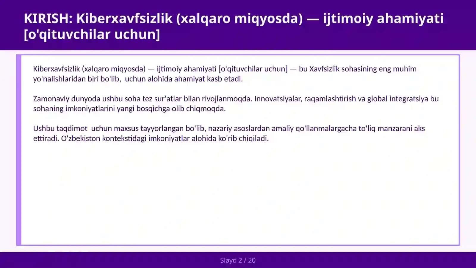 Kiberxavfsizlik (Xalqaro Miqyosda) - Ijtimoiy Ahamiyati (O'qituvchilar Uchun) 2