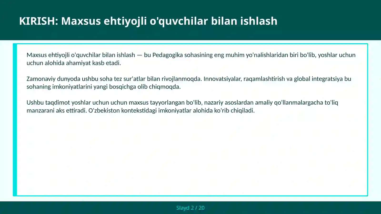 Maxsus ehtiyojli o'quvchilar bilan ishlash 2