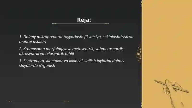 Xromasomalar tarkibi va tuzilishini doimiy mikropereparatlar yordamida o'rganish 2
