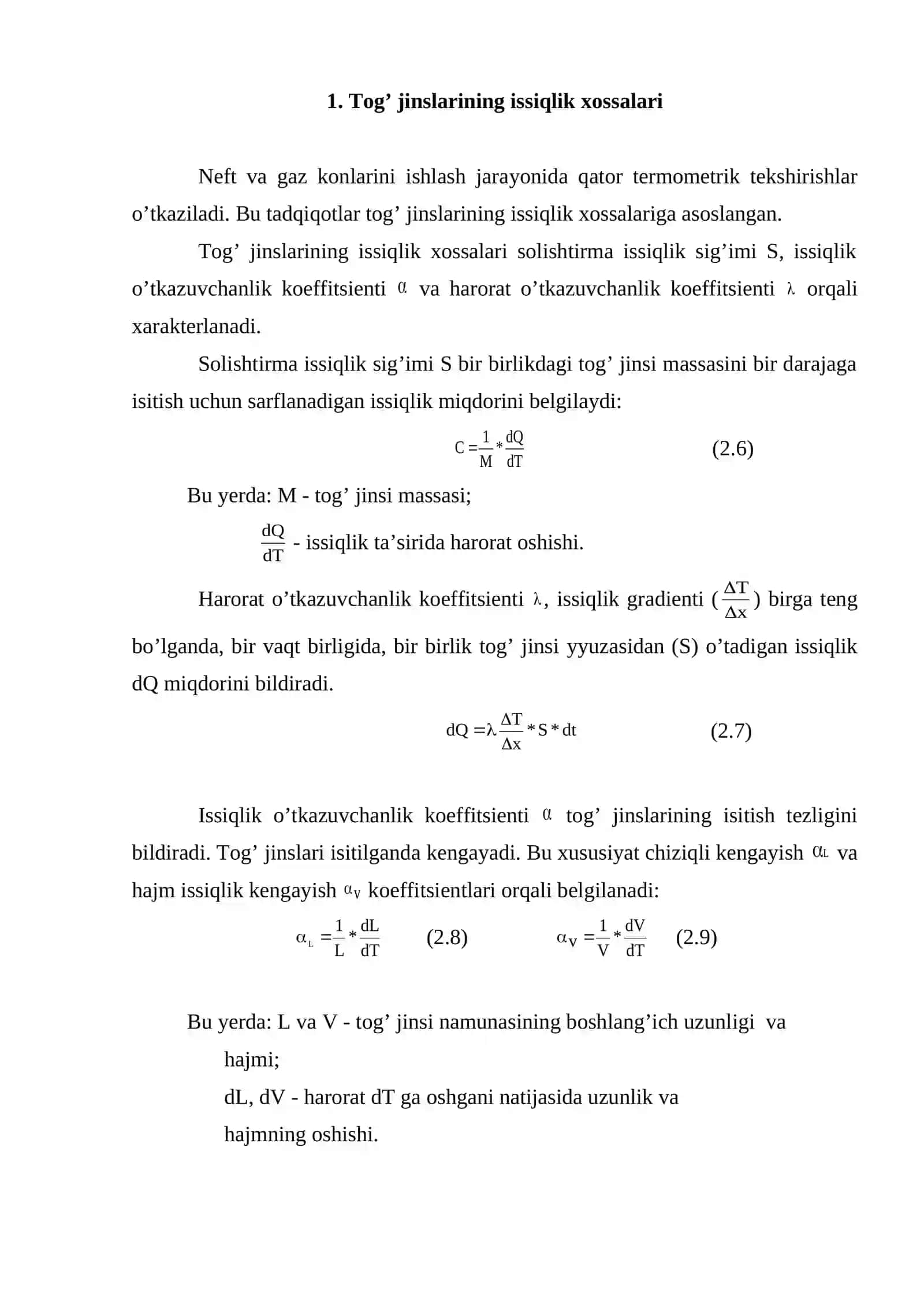 Tog` jinslarining issiqlik xossalari 2