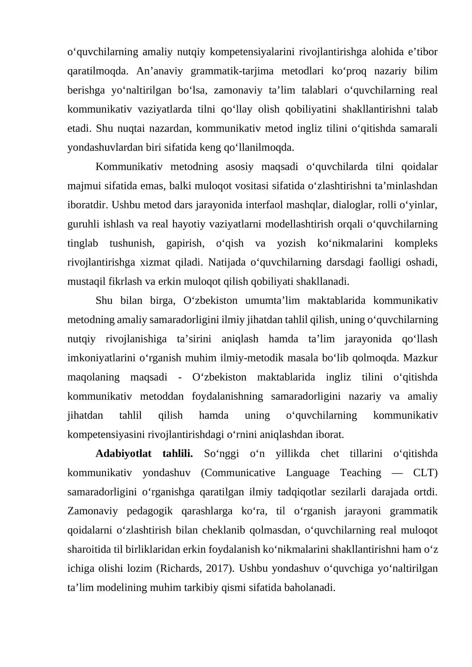 Maqola_O‘zbekiston maktablarida ingliz tilini o‘qitishda kommunikativ metodning samaradorligi 2