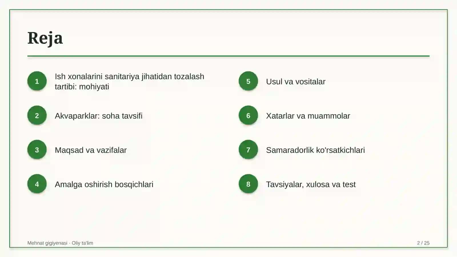 Akvaparklarda ish xonalarini sanitariya jihatidan tozalash tartibi 2
