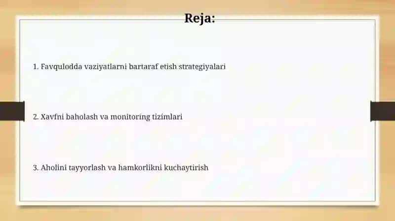 Favqulodda vaziyatlarni bartaraf etish strategiyalari 2