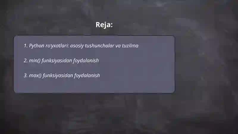 Python ro‘yxatlar bilan ishlash 2
