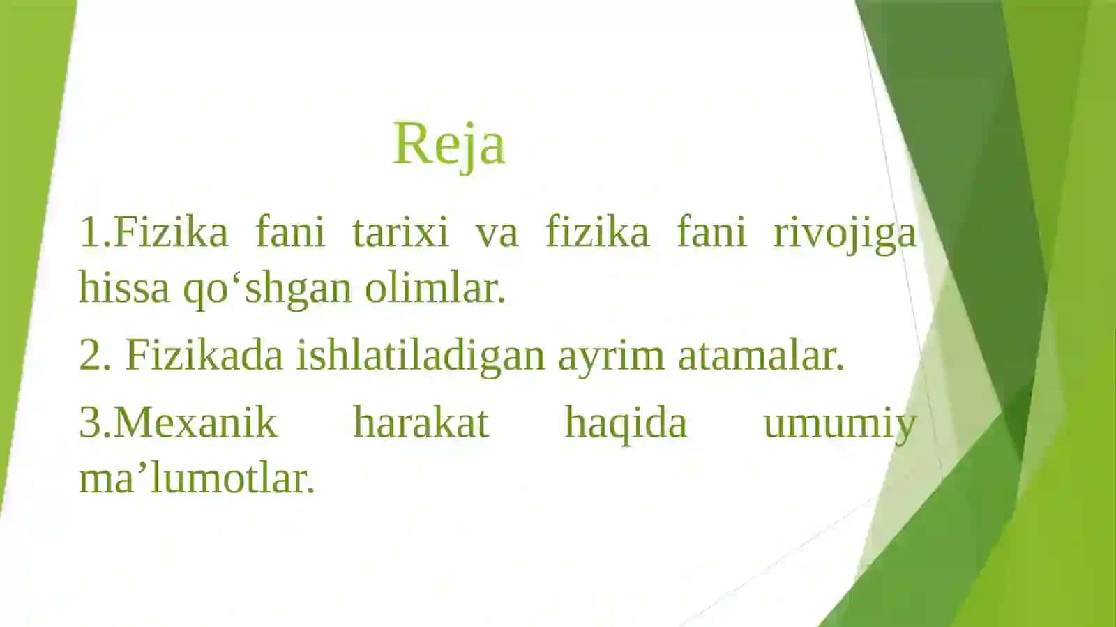 Fanningo‘qitish vamaqsadlari. Kinematika asoslari 2