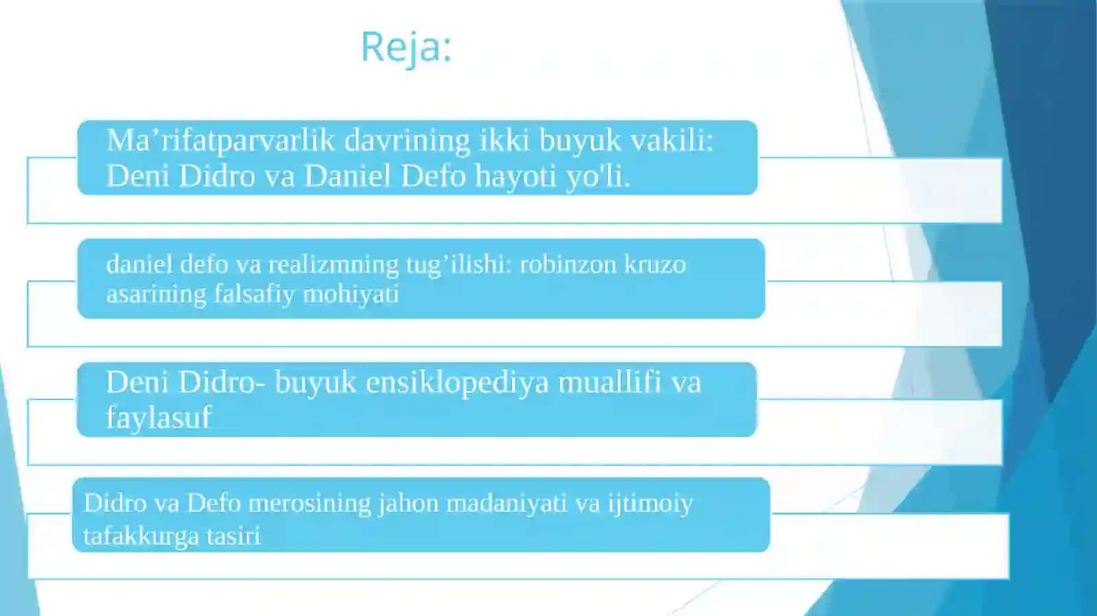 Deni Didro va Daniel Defo merosining jahon madaniyati rivojidagi o‘rni 2