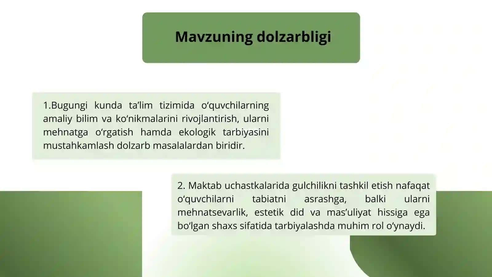 Maktab uchastkalarida gulchilik sohasini tashkil etish va gulchilik sohasining agrotexnik tadbirlari .pptx 2