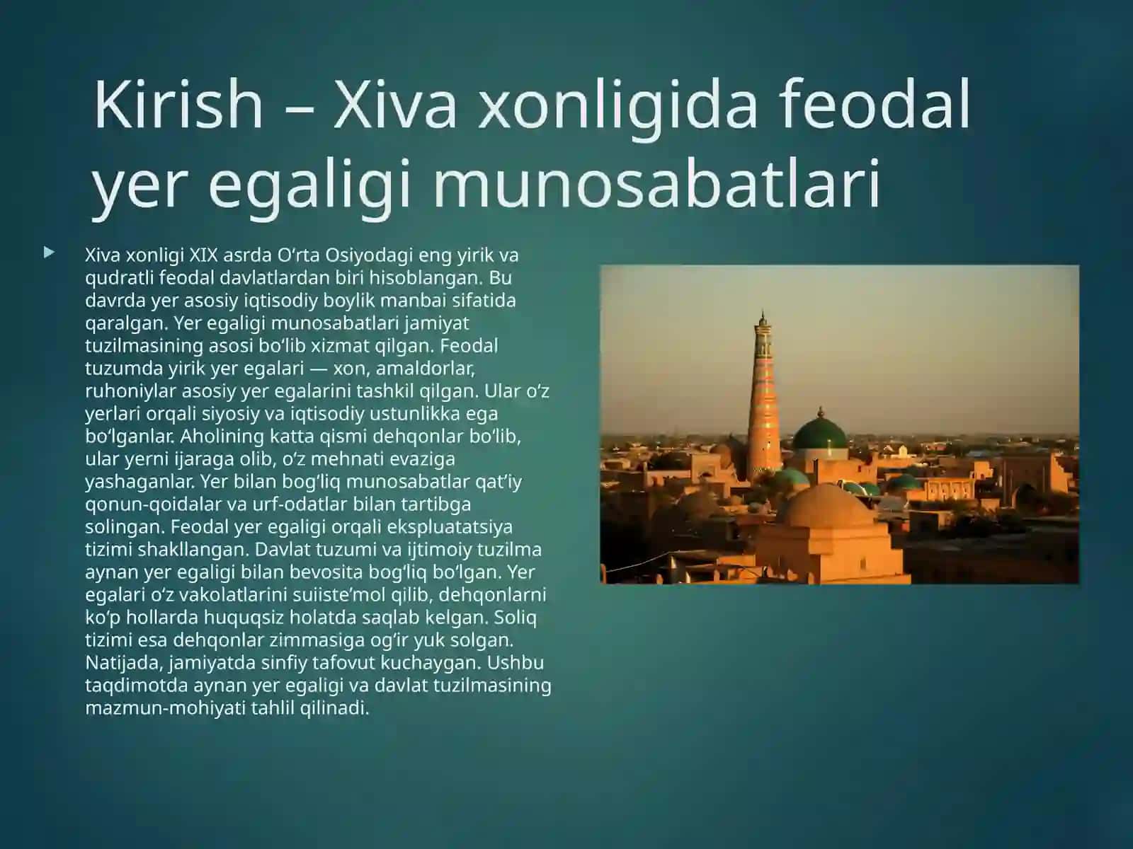 Xiva xonligida feodal yer egaligi va davlat tuzilishi 2