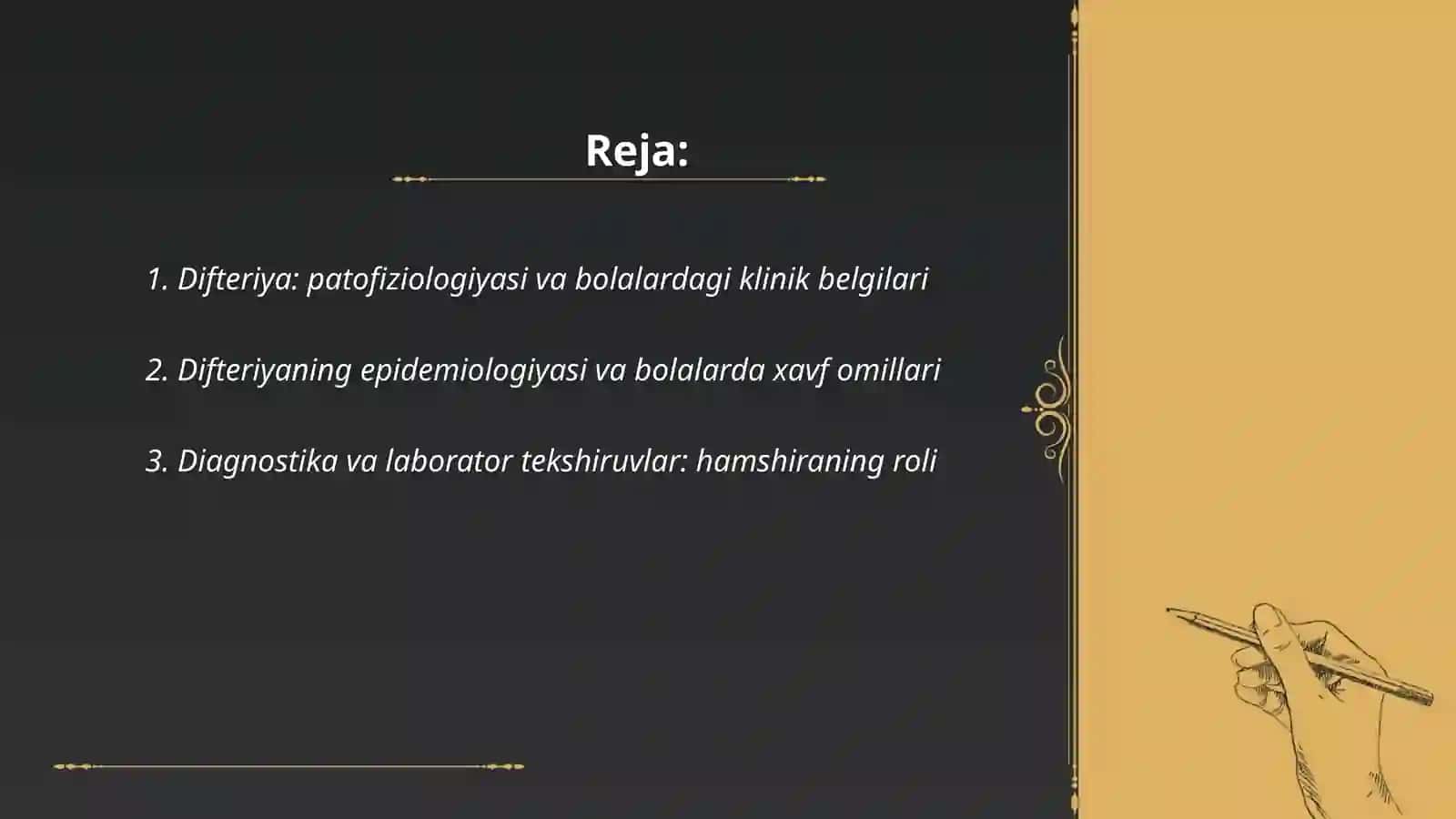 Difteriya kasaligida bola va uning oilasiga hamshiralik parvarishi 2