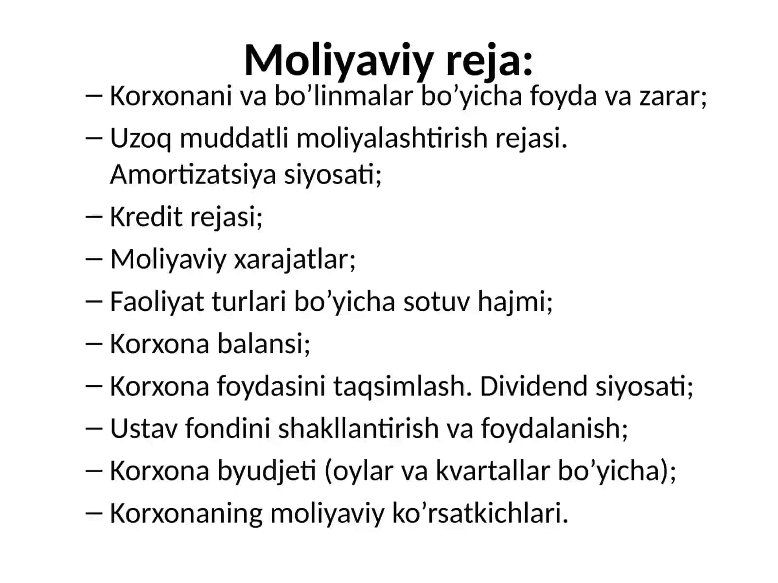 Moliyaviy reja 2