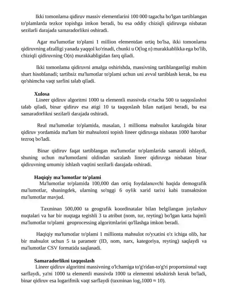 Qidiruv algoritmlarining amaliy qollanilishi-chiziqli va binar qidiruvni real datasetlarga qollash 2