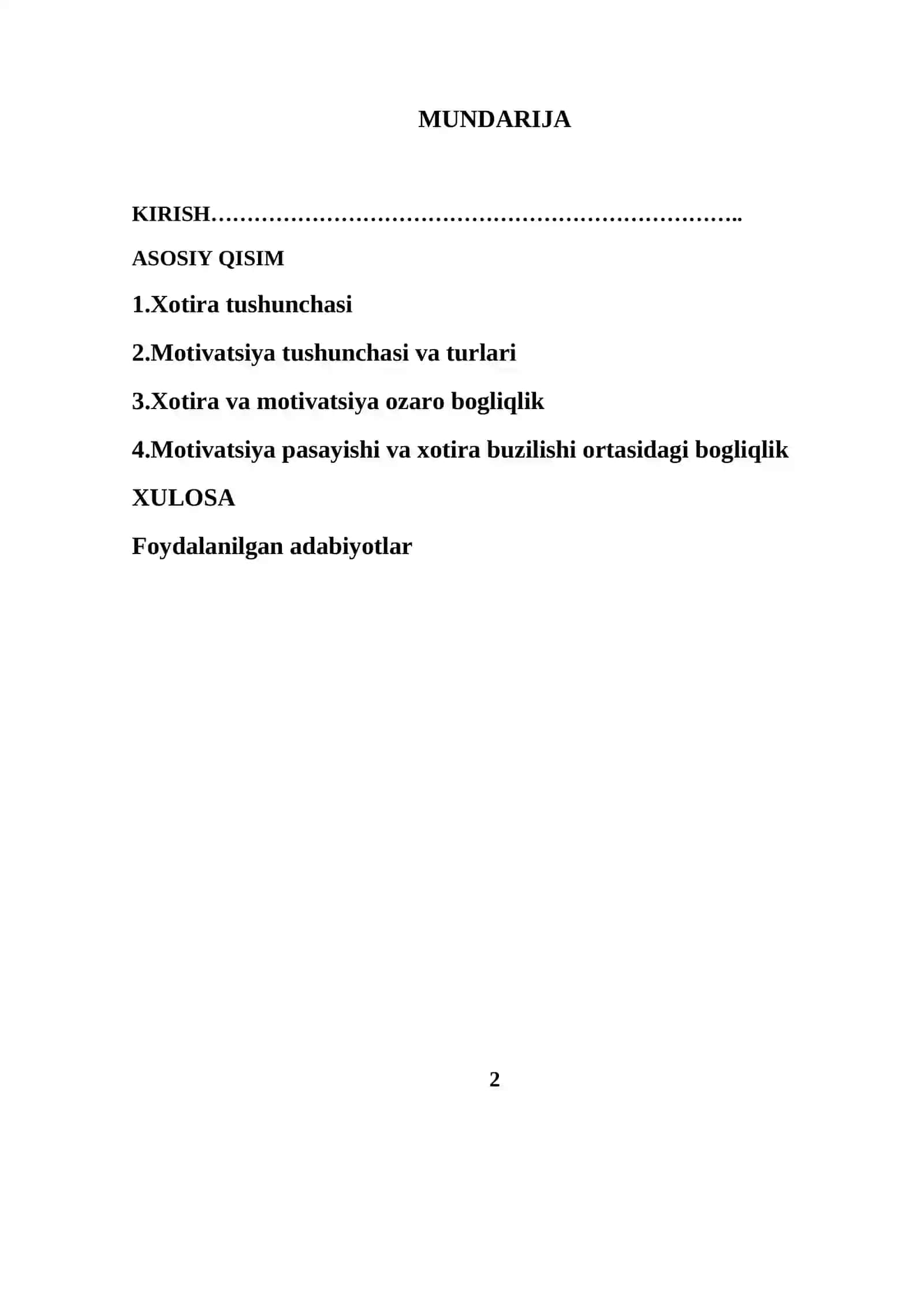 KURS ISHI: Xotira va motivatsiya 2