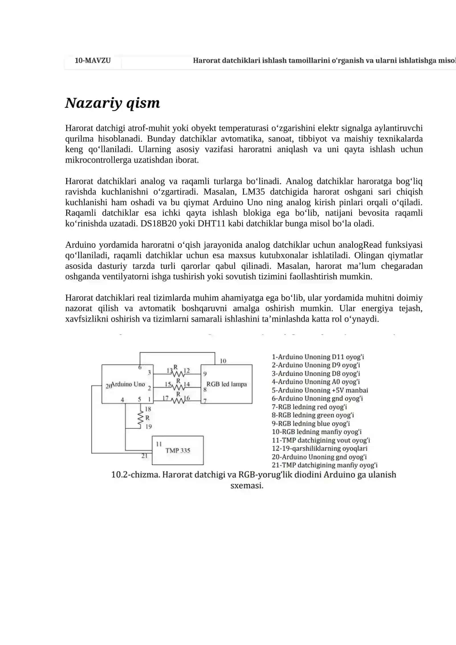 Harorat datchiklari ishlash tamoillarini o‘rganish va ularni ishlatishga misollar 2
