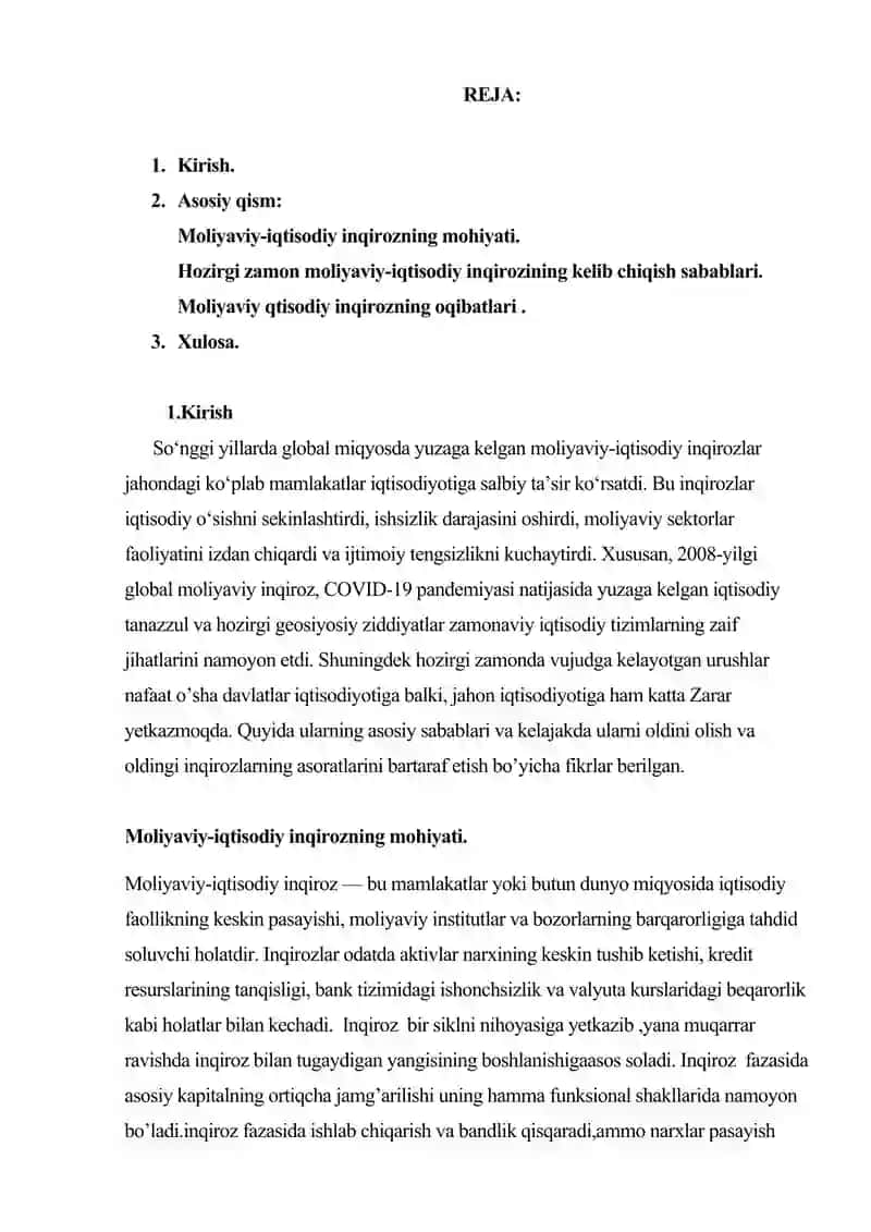 hozirgi zamon moliyaviy-iqtisodiy inqirozi. kelib chiqish sabablari va oqibatlari 2