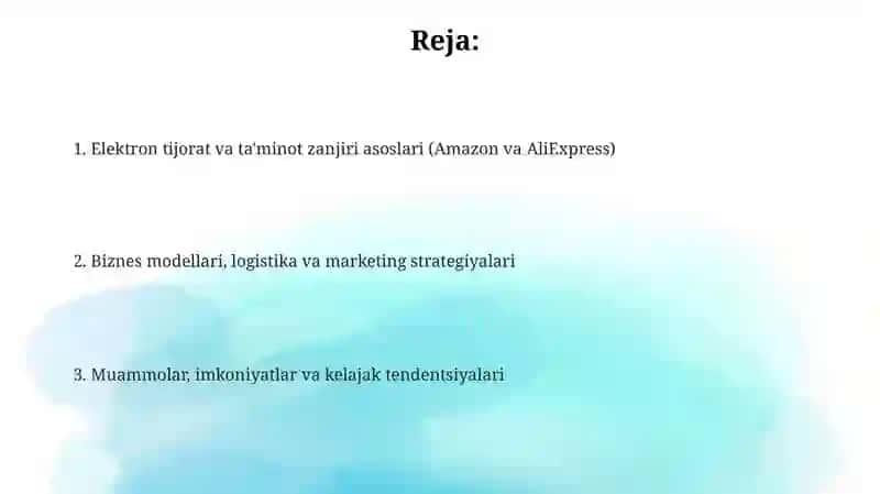 Elektron tijorat va ta'minot zanjiri(AmzonAliExpress) 2