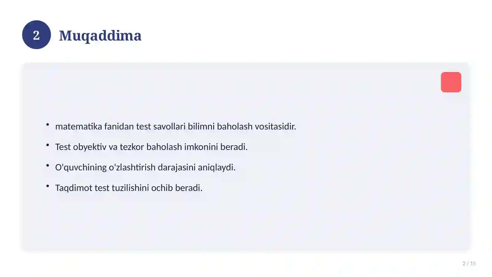 6-sinf matematika fani bo'yicha test savollari 2