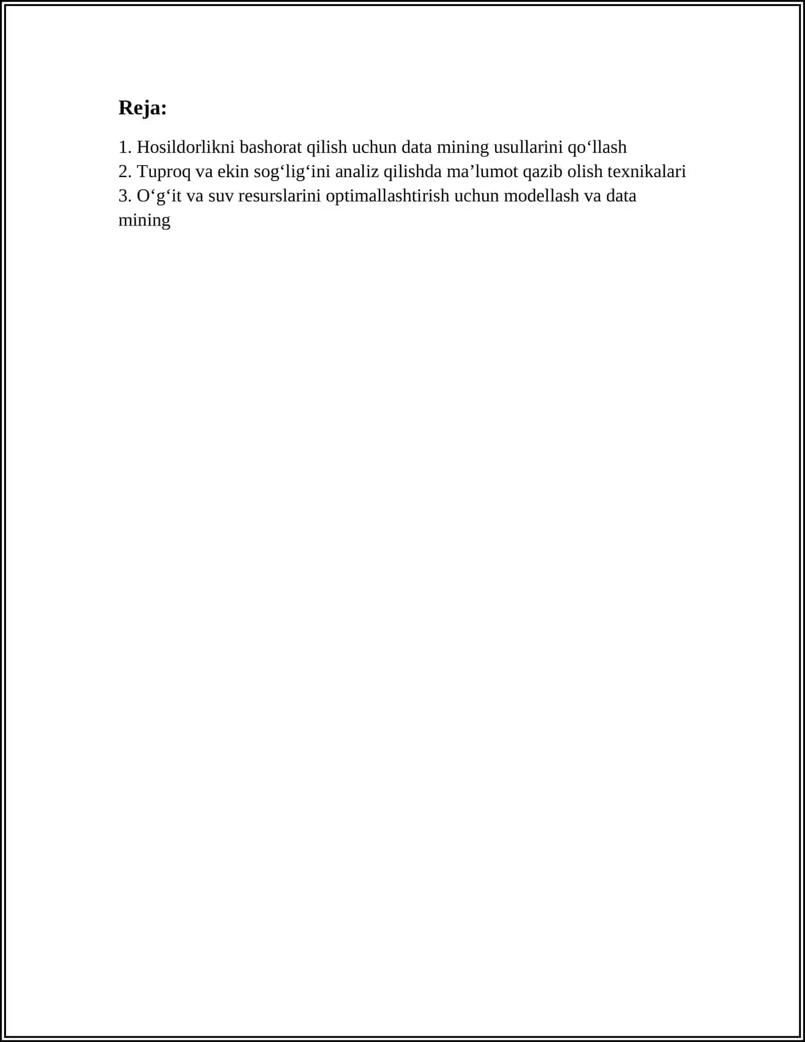 FERMER XO'JALIKLARI FAOLIYATIDA DATA MINING USULLARINI QO'LLASH 2