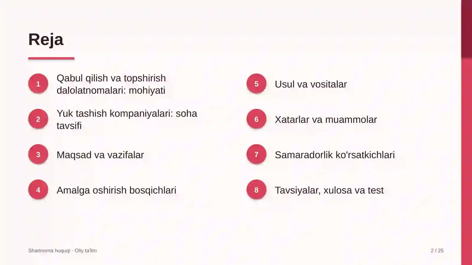 yuk tashish kompaniyalarida shartnoma bo'yicha qabul qilish va topshirish dalolatnomalarini rasmiylashtirish 3777 2
